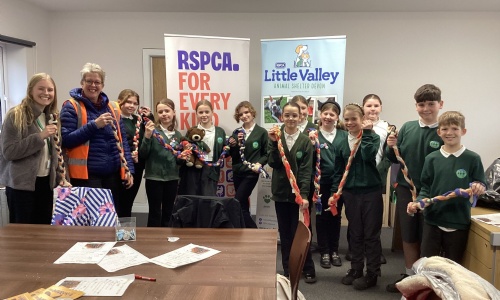 pupils-with-the-toys-they-made-for-dogs-at-little-valley-animal-shelter