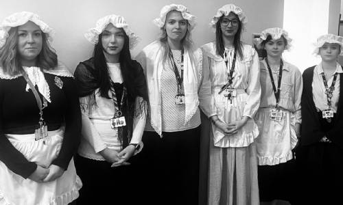A group of Cranbrook Students in victorian clothes for Victorian Day
