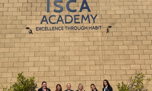 Students and staff from Isca Academy with Donna Mason, Chief Executive of Devon County Council.