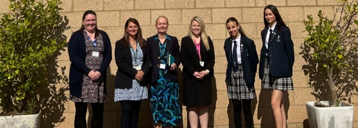 Students and staff from Isca Academy with Donna Mason, Chief Executive of Devon County Council.